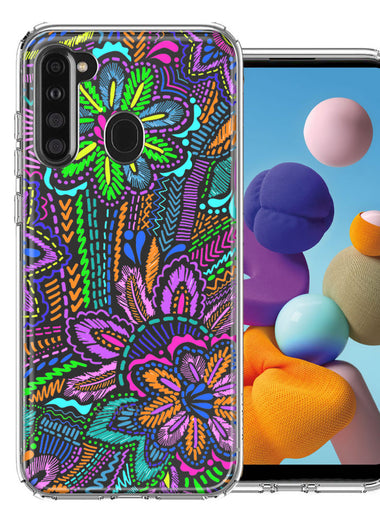 Samsung Galaxy A21 Colorful Summer Flowers Doodle Art Design Double Layer Phone Case Cover