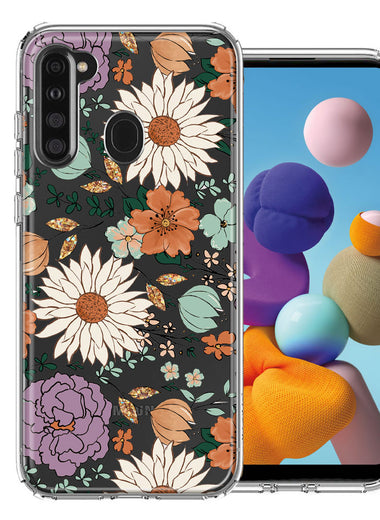 Samsung Galaxy A21 Feminine Classy Flowers Fall Toned Floral Wallpaper Style Double Layer Phone Case Cover