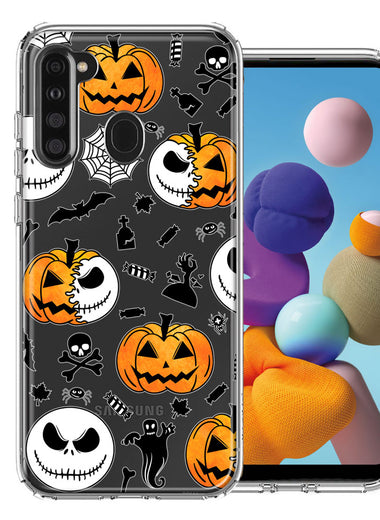 Samsung Galaxy A21 Halloween Jack-O-Lantern Pumpkin Skull Spooky Design Double Layer Phone Case Cover