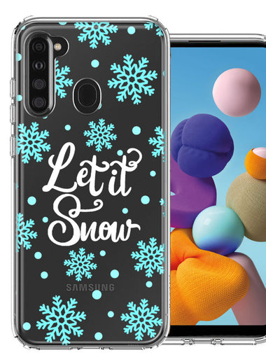 Samsung Galaxy A21 Christmas Holiday Let It Snow Winter Blue Snowflakes Design Double Layer Phone Case Cover