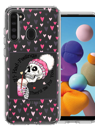 Samsung Galaxy A21 Pink Dead Valentine Skull Frap Hearts If I had Feelings They'd Be For You Love Double Layer Phone Case Cover