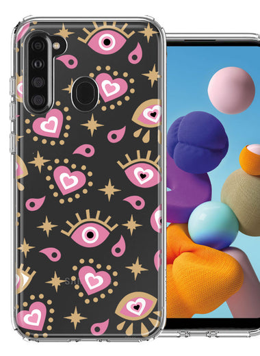Samsung Galaxy A21 Pink Evil Eye Lucky Love Law Of Attraction Design Double Layer Phone Case Cover