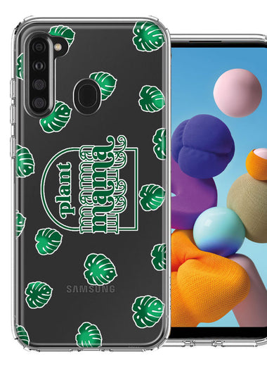 Samsung Galaxy A21 Plant Mama Houseplant Lover Monstera Tropical Leaf Green Design Double Layer Phone Case Cover