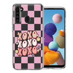 Samsung Galaxy A21 Retro Pink Checkered XOXO Vintage 70s Style Hippie Valentine Love Double Layer Phone Case Cover