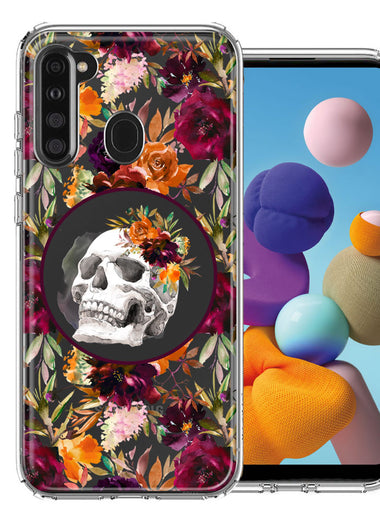Samsung Galaxy A21 Romance Is Dead Valentines Day Halloween Skull Floral Autumn Flowers Double Layer Phone Case Cover