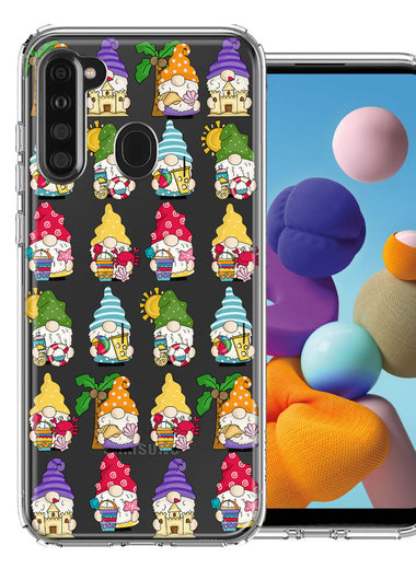 Samsung Galaxy A21 Summer Beach Cute Gnomes Sand Castle Shells Palm Trees Double Layer Phone Case Cover