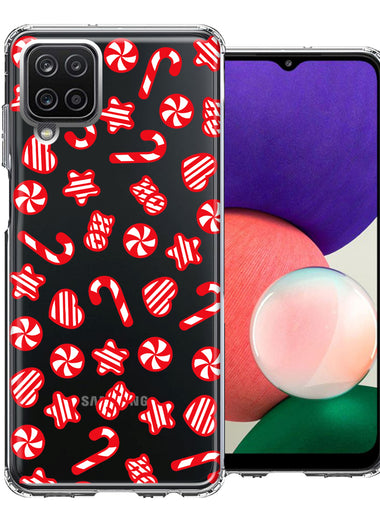 Samsung Galaxy A22 5G Christmas Winter Red White Peppermint Candies Swirls Candycanes Design Double Layer Phone Case Cover