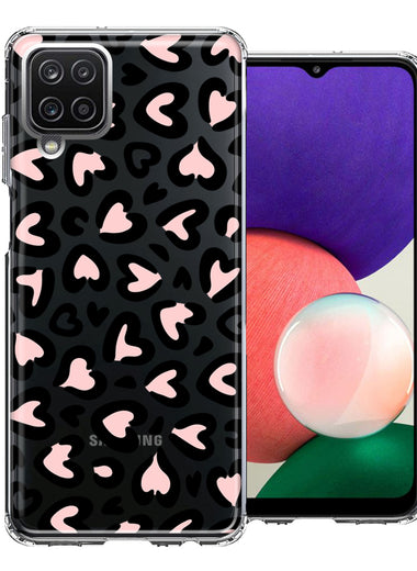 Samsung Galaxy A22 5G Cute Pink Leopard Print Hearts Valentines Day Love Double Layer Phone Case Cover