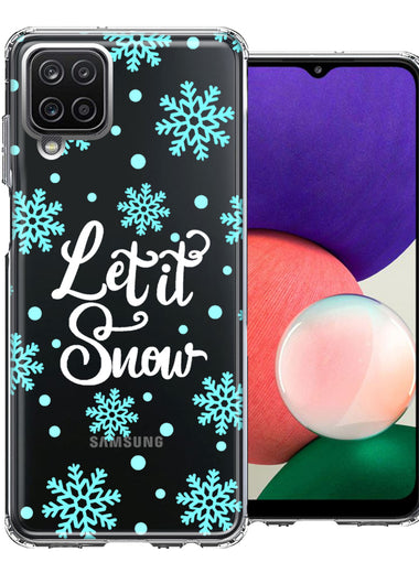 Samsung Galaxy A22 5G Christmas Holiday Let It Snow Winter Blue Snowflakes Design Double Layer Phone Case Cover