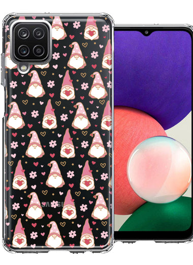 Samsung Galaxy A22 5G Pink Blush Valentines Day Flower Hearts Gnome Characters Cute Double Layer Phone Case Cover