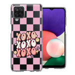 Samsung Galaxy A22 5G Retro Pink Checkered XOXO Vintage 70s Style Hippie Valentine Love Double Layer Phone Case Cover