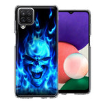 Samsung Galaxy A22 Blue Flaming Skull Double Layer Phone Case Cover