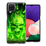 Samsung Galaxy A22 Green Flaming Skull Double Layer Phone Case Cover