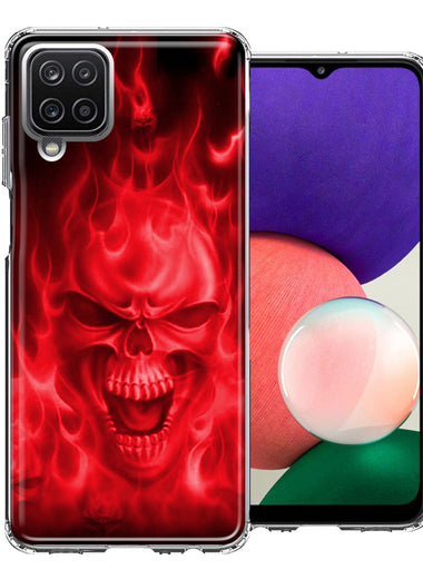 Samsung Galaxy A22 Red Flaming Skull Double Layer Phone Case Cover