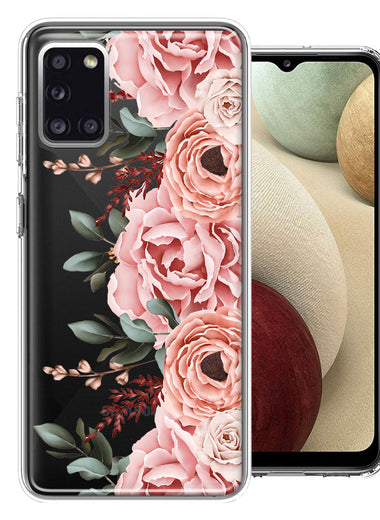 For Samsung Galaxy A31 Blush Pink Peach Spring Flowers Peony Rose Phone Case Cover