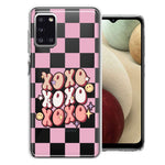 Samsung Galaxy A31 Retro Pink Checkered XOXO Vintage 70s Style Hippie Valentine Love Double Layer Phone Case Cover