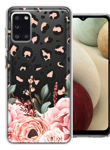 For Samsung Galaxy A31 Classy Blush Peach Peony Rose Flowers Leopard Phone Case Cover