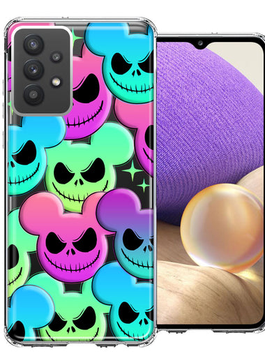 Samsung Galaxy A32 Bright Rainbow Nightmare Skulls Spooky Season Halloween Design Double Layer Phone Case Cover