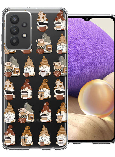 Samsung Galaxy A32 Cute Morning Coffee Lovers Gnomes Characters Drip Iced Latte Americano Espresso Brown Double Layer Phone Case Cover