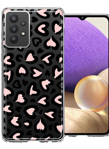 Samsung Galaxy A32 Cute Pink Leopard Print Hearts Valentines Day Love Double Layer Phone Case Cover