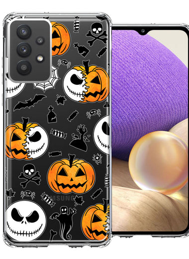 Samsung Galaxy A32 Halloween Jack-O-Lantern Pumpkin Skull Spooky Design Double Layer Phone Case Cover