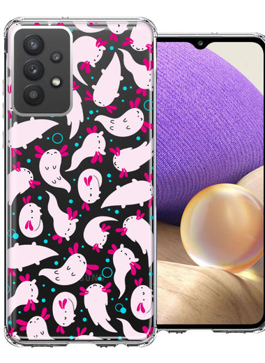 Samsung Galaxy A32 Pink Happy Swimming Axolotls Polka Dots Double Layer Phone Case Cover