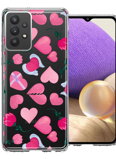 Samsung Galaxy A32 Pretty Valentines Day Hearts Chocolate Candy Angel Flowers Double Layer Phone Case Cover