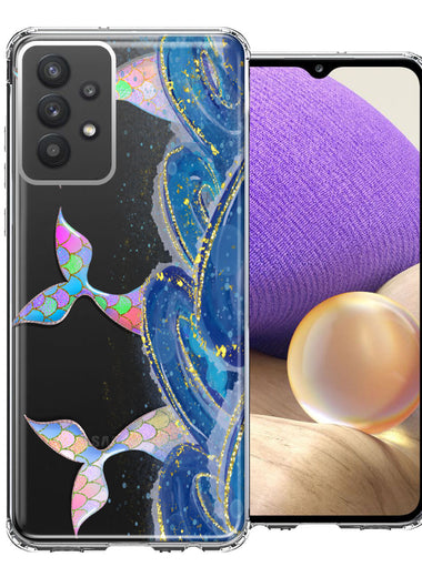 Samsung Galaxy A32 Rainbow Mermaid Tails Scales Ocean Waves Beach Girls Summer Double Layer Phone Case Cover