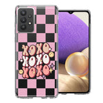 Samsung Galaxy A32 Retro Pink Checkered XOXO Vintage 70s Style Hippie Valentine Love Double Layer Phone Case Cover