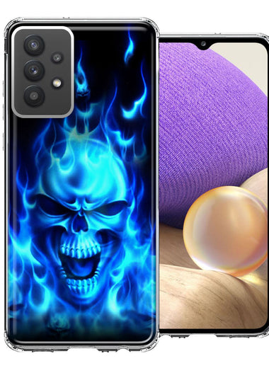 Samsung Galaxy A32 Blue Flaming Skull Double Layer Phone Case Cover