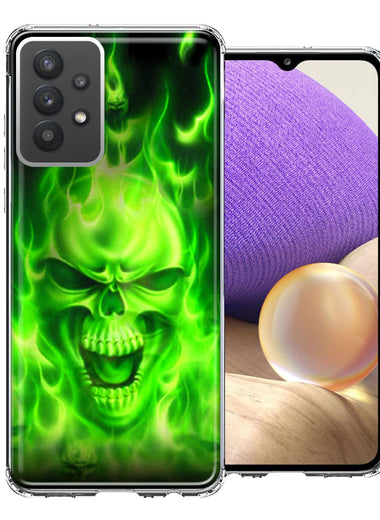 Samsung Galaxy A32 Green Flaming Skull Double Layer Phone Case Cover