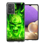 Samsung Galaxy A32 Green Flaming Skull Double Layer Phone Case Cover