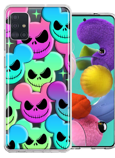 Samsung Galaxy A51 Bright Rainbow Nightmare Skulls Spooky Season Halloween Design Double Layer Phone Case Cover