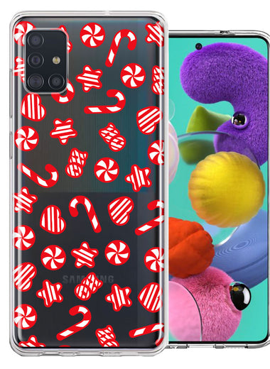 Samsung Galaxy A51 Christmas Winter Red White Peppermint Candies Swirls Candycanes Design Double Layer Phone Case Cover