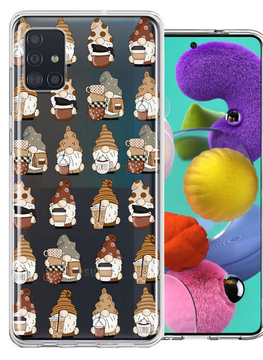 Samsung Galaxy A51 Cute Morning Coffee Lovers Gnomes Characters Drip Iced Latte Americano Espresso Brown Double Layer Phone Case Cover