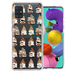 Samsung Galaxy A51 Cute Morning Coffee Lovers Gnomes Characters Drip Iced Latte Americano Espresso Brown Double Layer Phone Case Cover