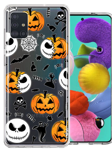 Samsung Galaxy A51 Halloween Jack-O-Lantern Pumpkin Skull Spooky Design Double Layer Phone Case Cover