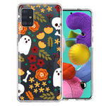 Samsung Galaxy A51 Spooky Season Fall Autumn Flowers Ghosts Skulls Halloween Double Layer Phone Case Cover