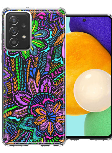 Samsung Galaxy A52 Colorful Summer Flowers Doodle Art Design Double Layer Phone Case Cover