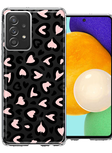 Samsung Galaxy A52 Cute Pink Leopard Print Hearts Valentines Day Love Double Layer Phone Case Cover