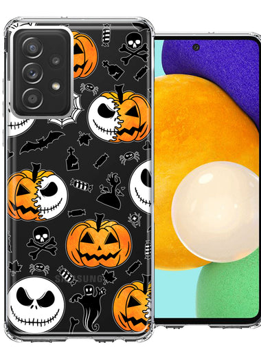 Samsung Galaxy A52 Halloween Jack-O-Lantern Pumpkin Skull Spooky Design Double Layer Phone Case Cover