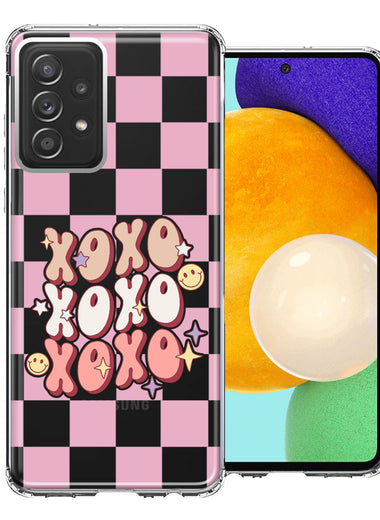 Samsung Galaxy A52 Retro Pink Checkered XOXO Vintage 70s Style Hippie Valentine Love Double Layer Phone Case Cover