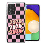 Samsung Galaxy A52 Retro Pink Checkered XOXO Vintage 70s Style Hippie Valentine Love Double Layer Phone Case Cover