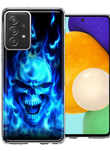 Samsung Galaxy A52 Blue Flaming Skull Double Layer Phone Case Cover