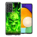 Samsung Galaxy A52 Green Flaming Skull Double Layer Phone Case Cover