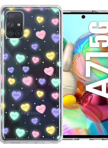 Samsung Galaxy A71 4G Valentine's Day Heart Candies Polkadots Design Double Layer Phone Case Cover