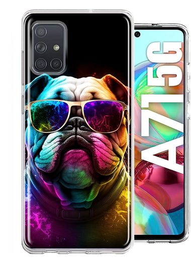 Samsung Galaxy A71 5G Neon Rainbow Glow Bulldog Hybrid Protective Phone Case Cover