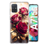 Samsung Galaxy A71 4G Romantic Elegant Gold Marble Red Roses Double Layer Phone Case Cover