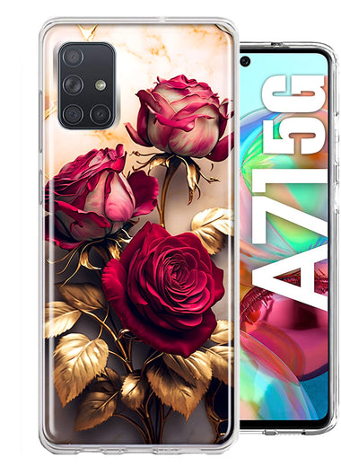 Samsung Galaxy A71 5G Romantic Elegant Gold Marble Red Roses Double Layer Phone Case Cover