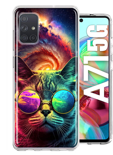 Samsung Galaxy A71 5G Neon Rainbow Galaxy Cat Hybrid Protective Phone Case Cover